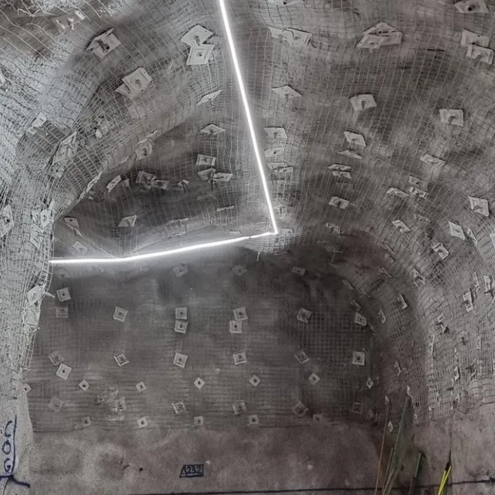 Underground concrete works at Prominent Hill mine with meshed and rock-bolted walls
